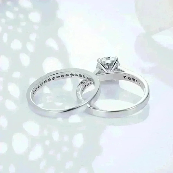 - 💝925 Silver Plated 2 PCs CZ Lovely Wedding Couple Ring, GPMB1397 - Picture 4 of 7